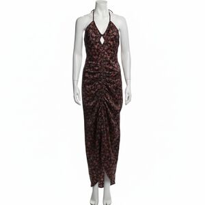 Halter Floral Ruched Maxi Dress in Black and Rose